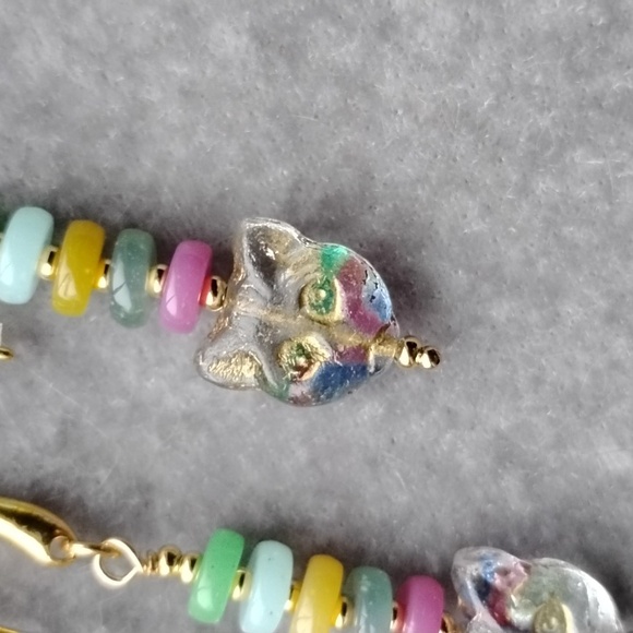 Hand Crafted Colorful Gems And Czech Glass Cat Earrings - Picture 2 of 5